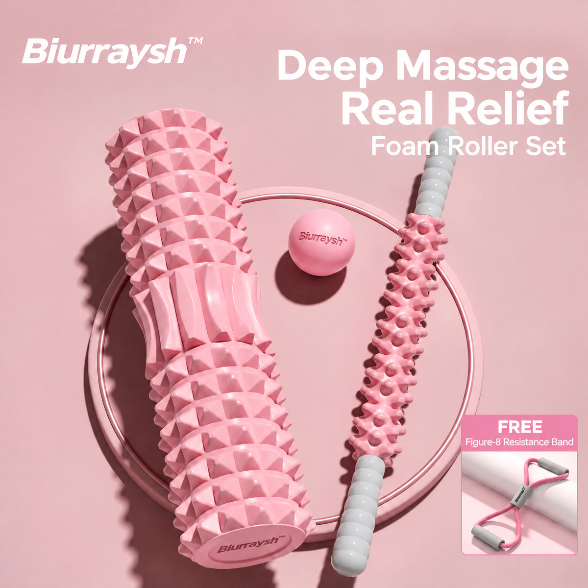 Biurraysh™ Solid-Core Foam Roller Set | Textured Roller, Massage Ball & Stick