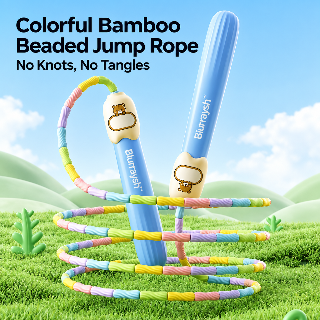 Biurraysh™ Kids’ Beginner Jump Rope | Colorful Segmented Beaded Skipping Rope