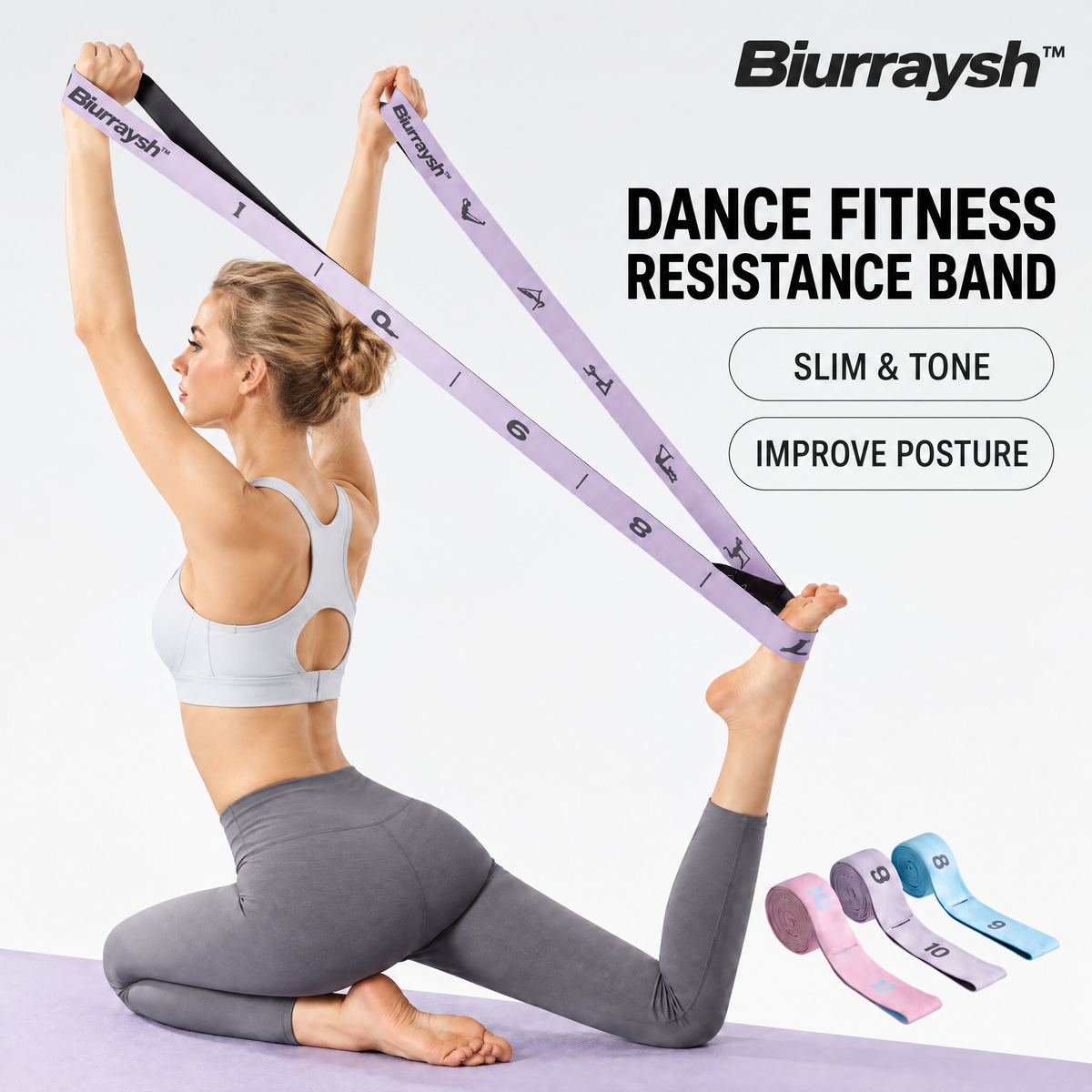 Biurraysh™ Level 8 Numbered Dance Stretch Band | Elastic Yoga Flexibility Strap