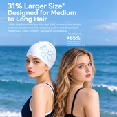 Biurraysh™ Long-Hair Silicone Swim Cap | Roomy Flexible Swimming Cap